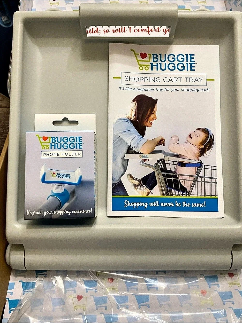 Buggie Huggie Shopping Cart Tray with Phone Holder NWT